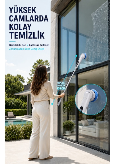 Şarjlı Ve Elektrikli Temizlik Fırçası Turbo Dönüş Teknolojisi Ipx7 Su Geçirmez 11 Başlık Dahil Mutfak, Banyo