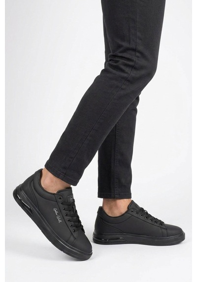 Walkway Erkek Siyah Bağcıklı Kalın Taban Erkek Casual Ayakkabı Sneaker 8078 Dashor M