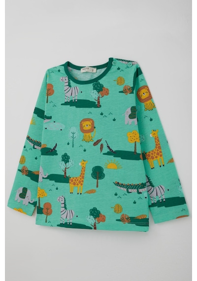 Breeze Erkek Bebek Pijama Takımı Safari Temalı Sevimli Hayvancıklar Desenli 9 Ay-3 Yaş, Yeşil
