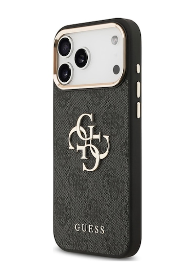 Apple iPhone Uyumlu 18 Pro Max Kılıf Guess Lisanslı Gold Çerçeveli Metal Büyük 4g Ve Yazı Logolu Kapak Siyah