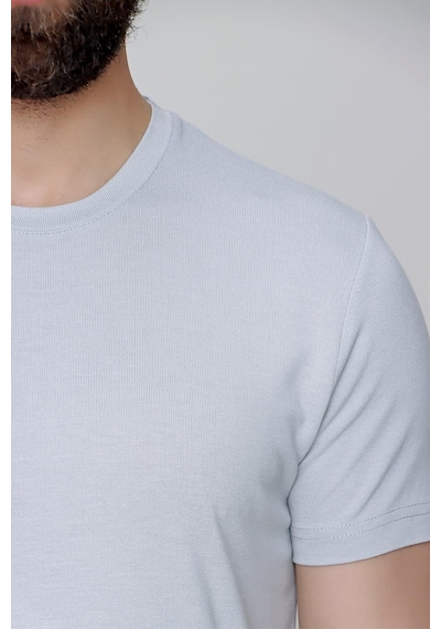 Efor Slim Fit Bisiklet Yaka Düz Pamuklu Gri Tişört Ts 823 Gri