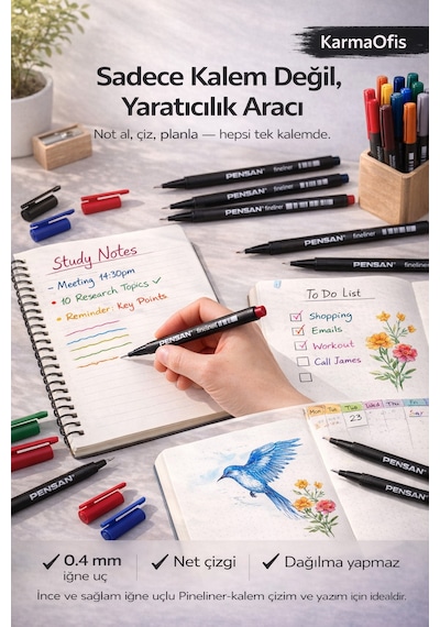 0.4 Uçlu 14 Renk Fineliner Kalem Seti Not, Çizim Ve Bullet Journal İçin İdeal