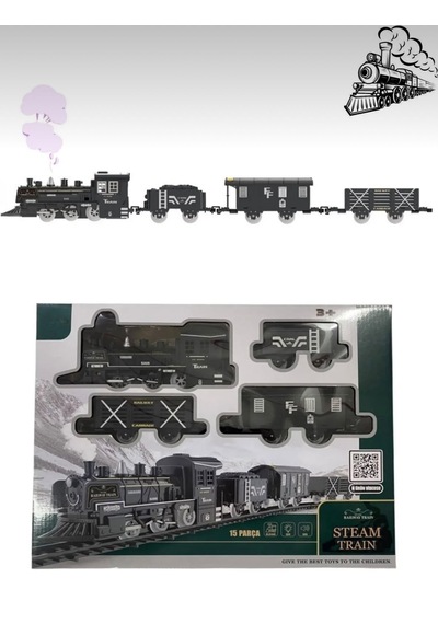 Oyuncak Işıklı Ve Sesli Buhar Çıkartan 15 Parça Tren Seti