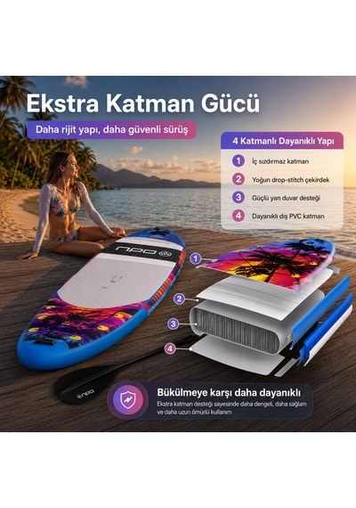 Npo Sunset Palm 305x81x15cm Şişme Premium Sup Paddle Board 148kg Kürek Pompa Çanta Koltuklu Full Set