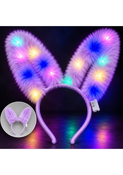 3 Modlu Led Işıklı Peluş Tşan Kulağı Lila Renk