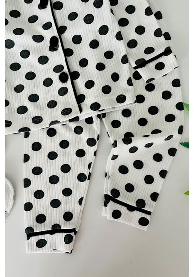 Minigimin Cicileri Puantiye Desenli Terlikli Kız Çocuk 3 Lü Pijama Takımı - Beyaz