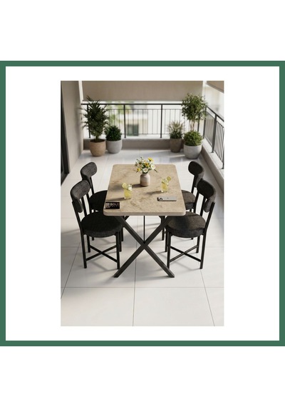 En-cag Mutfak Masası 4 Sandalyeli Set 110x70 Cm Modern Bahçe Cafe Masa Takımı 4 Kişilik Tedy 9883 Anstrasit Bss Çok Renkli