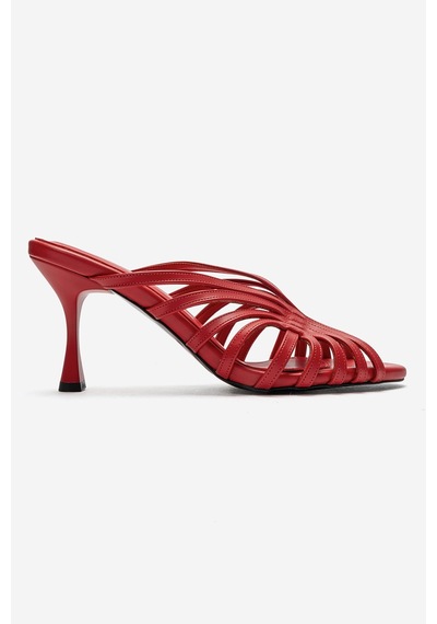 Luvi Shoes Olıvera Kırmızı Cilt Kadın İnce Topuklu Terlik