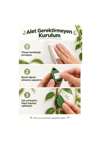 Yapışkanlı Bitki Sarmaşık Ve 10'lu Kablo Düzenleyici Klips Yaprak Tasarımlı