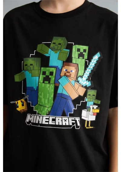 Defacto Minecraft Oversıze Bisiklet Yaka Kısa Kollu Tişört Erkek Çocuk H3512a826smbk81 Siyah-bk81