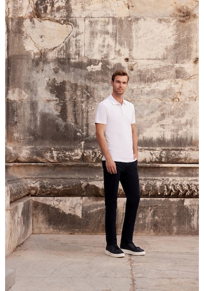 Beyaz Basic Düz %100 Pamuk Slim Fit Dar Kesim Kısa Kollu Polo Yaka Tişört 99yc018011600 Beyaz