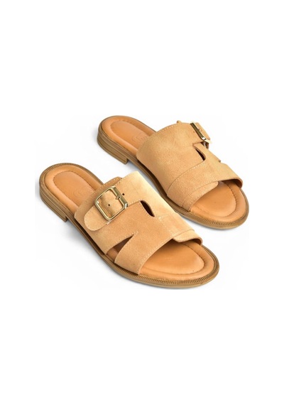 Fox Shoes Y944791002 Taba Hakiki Deri Süet Kadın Terlik