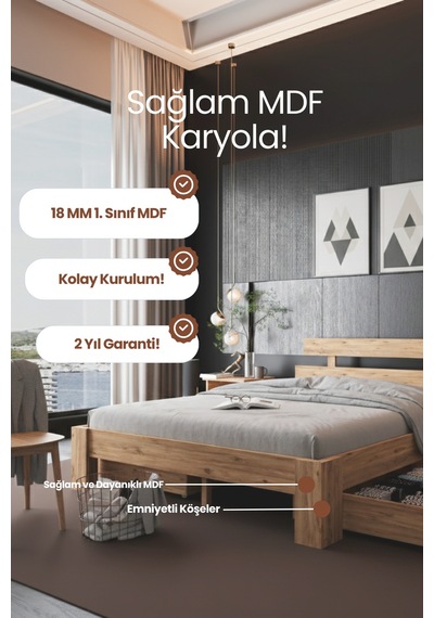 Lotus 4 Çekmeceli Çift Kişilik Mdf Karyola