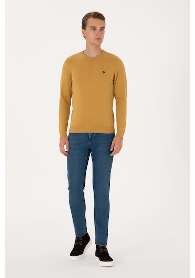 U.S. Polo Assn. Erkek Slim Fit Bisiklet Yaka Hardal Basic Kazak 50313713-VR151