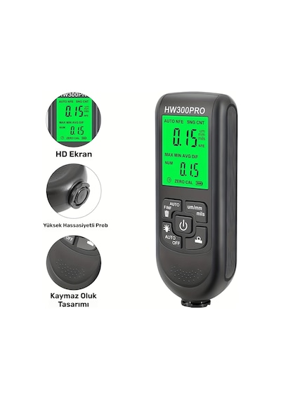 Hw-300pro Oto Boya Kalınlık Ölçer Fe Nfe 2000µm + 2 Fonksiyonlu Bardak Tutucu Hediyeli Lisinya 0 - 25.5 CM