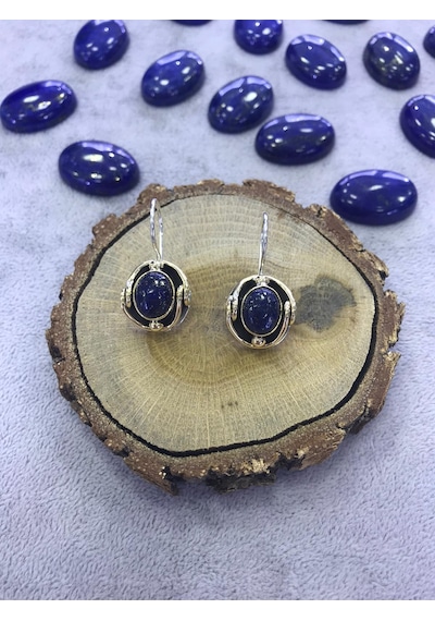 Lapis Lazuli Taşı Gümüş Küpe 925 Ayar Doğal Taş