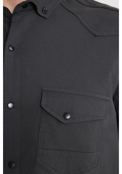 Tudors Erkek Regular Fit Rahat Kesim Çift Cepli Spor Yaka Denim Haki Gömlek-36860 Haki