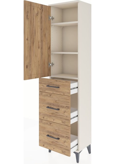 Arges Dolap 3 Raflı 3 Çekmeceli Tek Kapaklı 44x30x182 Aytaşı-çam Aytaşı