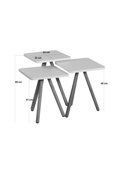 Viva Kare Zigon Sehpa Takımı, Mermer Desenli Sehpa Takımı Çok Renkli