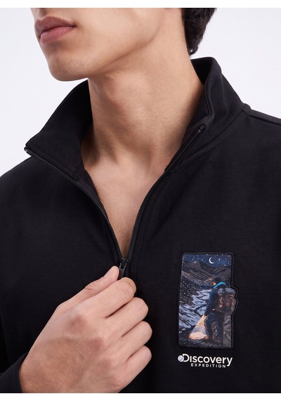 Discovery Expedition D6wm-swt3802 Siyah Erkek Fermuarlı Rahat Kalıp Sweatshirt