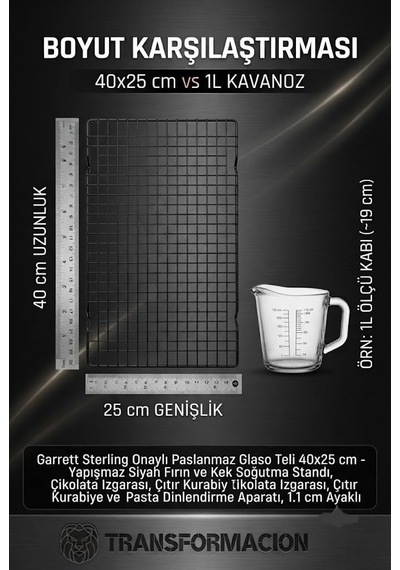 Glaso Teli 40x25 Cm - Paslanmaz Yapışmaz Siyah Fırın Ve Kek Soğutma Standı, Çikolata Izgarası, Çıtır Kurabiye Diğer