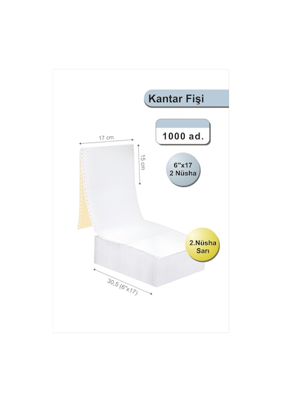 6x17 Kantar Fişi 2 Nüsha Beyaz + Sarı , 1000 Adet , Otokopili Sürekli Form 6''x17 Cm