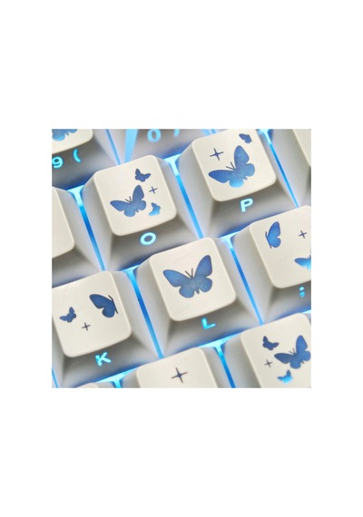 Leaven Kelebek Desenli Kare Tasarım Keycap Tuş Takımı Pbt - Rgb Uyumlu Işık Geçirgen - Beyaz