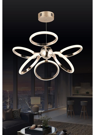 Ld 072 Model Gold 3 Renkli Salon Ve Oturma Odası İçin İdeal Alüminyum Avize, 65x70 Gold