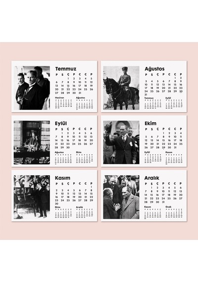 2027 Atatürk Masa Takvimi Özel Siyah Fotoğraflı Cumhuriyet Temalı Masaüstü Takvim