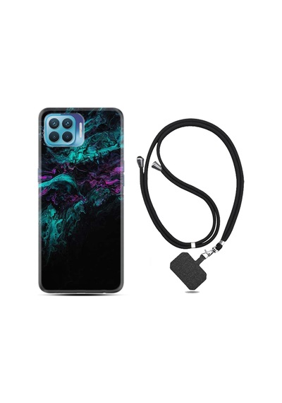 Oppo Reno 4 Lite Kılıf Boyun Askılı Abstract Green 1302