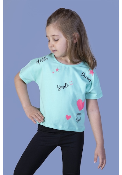 Toontoy Kids Toontoy Kız Çocuk Crop Model Neon Baskılı Tişört Mint Yeşili