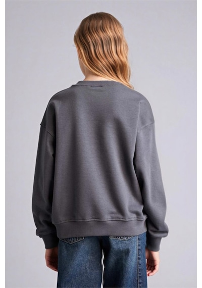 Defacto Relax Fıt Bisiklet Yaka Baskılı Sweatshirt Kız Çocuk E6759a826spar58 Antrasit-ar58