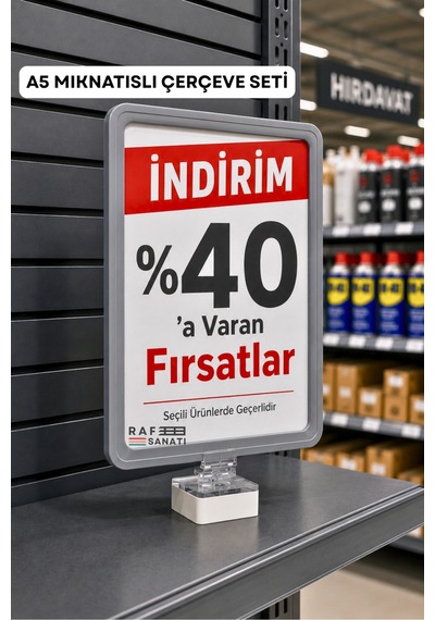 A5 Mıknatıs Tutuculu Fiyatlık Etiketlik Dikey Yatay Ve Bilgilendirme Çerçevesi Gri