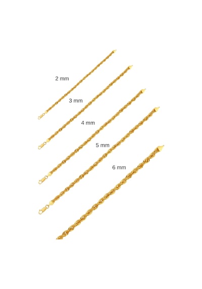 14 Ayar Altın Halat Zincir Bileklik 2 Mm 21 Cm Sarı