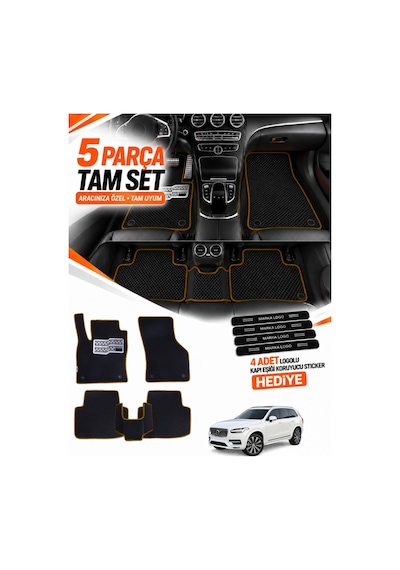 Volvo Xc90-5 Kişilik 2014-2026 Uyumlu Eva Oto Paspas Metal Topukluklu Havuzlu Siyah-kahverengi