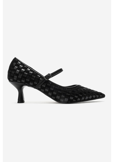 Luvi Shoes Rhodes Siyah Örgülü Kadın Kısa Topuklu Ayakkabı
