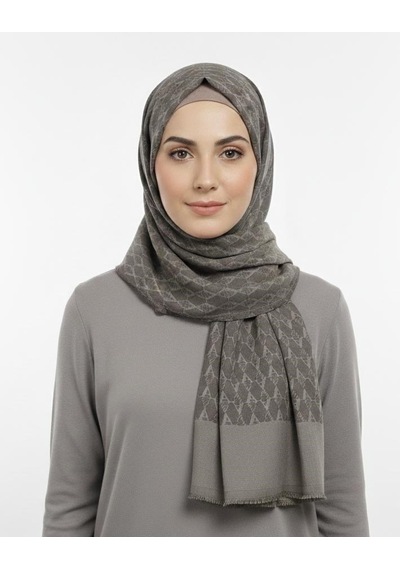 Armanda Cotton Monogram Desen Şal - 3098-1015 Kahverengi