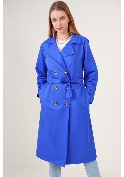 Bigdart 5853 Kruvaze Yaka Trençkot - Saks 001