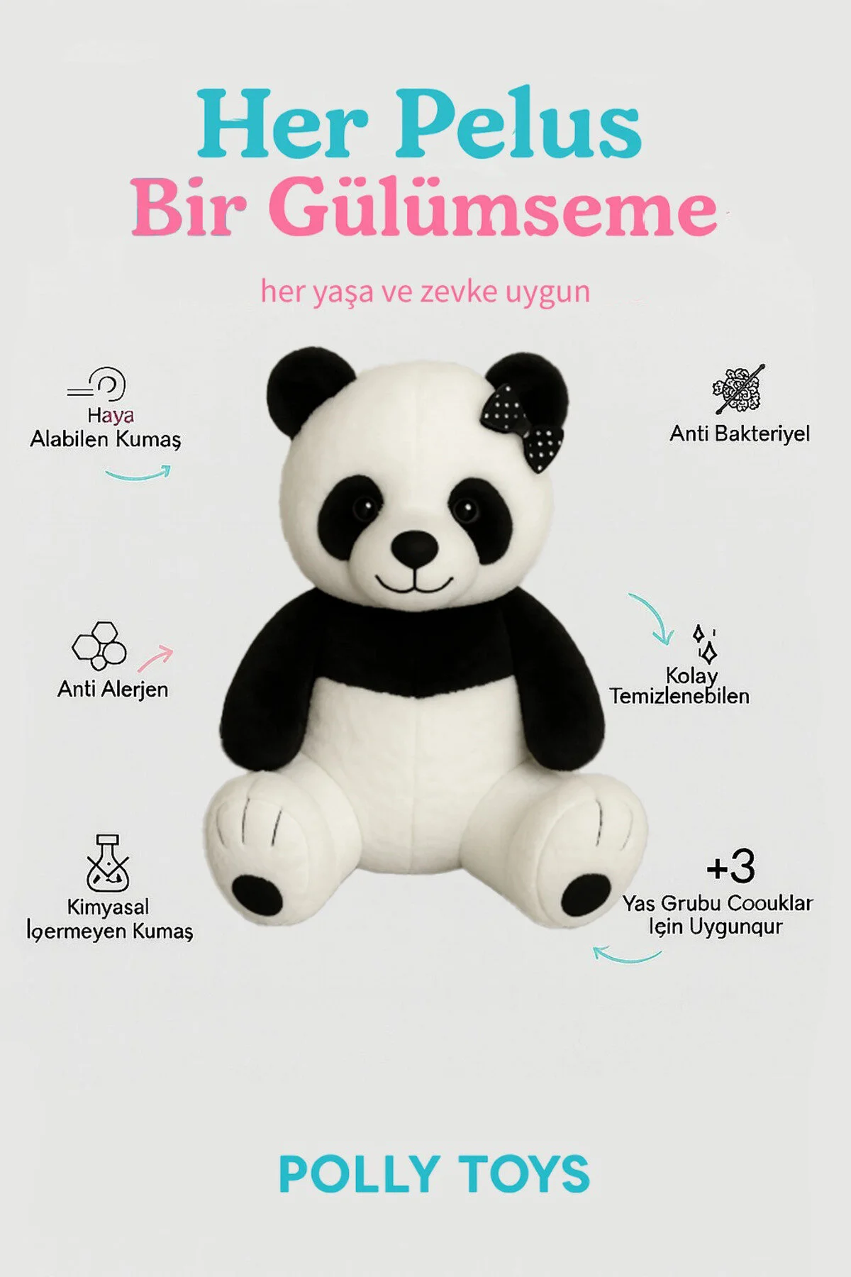 Panda Siyah 90 Cm Dev Boy Beyaz - Gri - Siyah