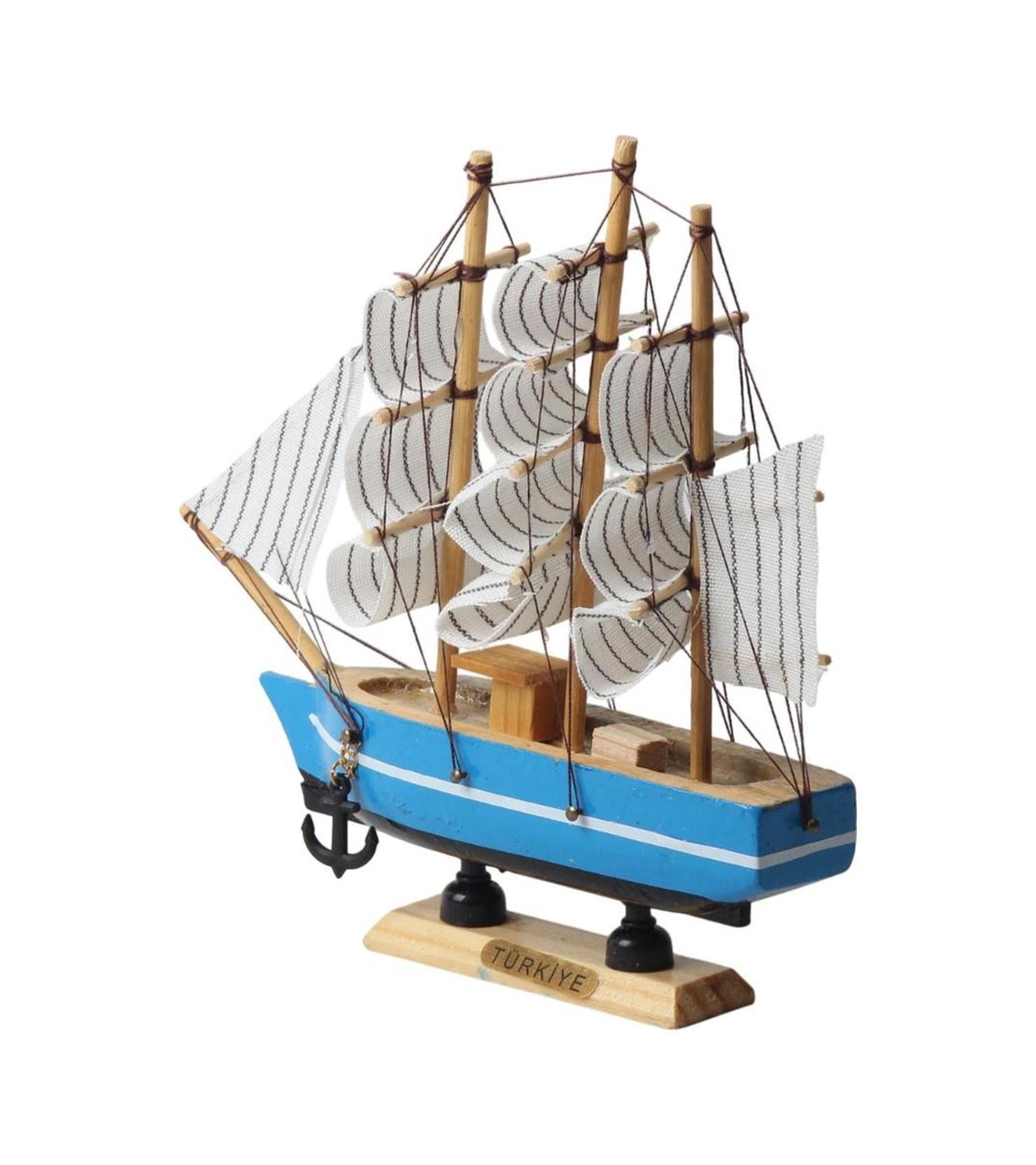 Dekoratif Ahşap El Yapımı Yelkenli Gemi Maketi Masaüstü Biblo Ev Ofis Hediyesi 19 Cm. Model D