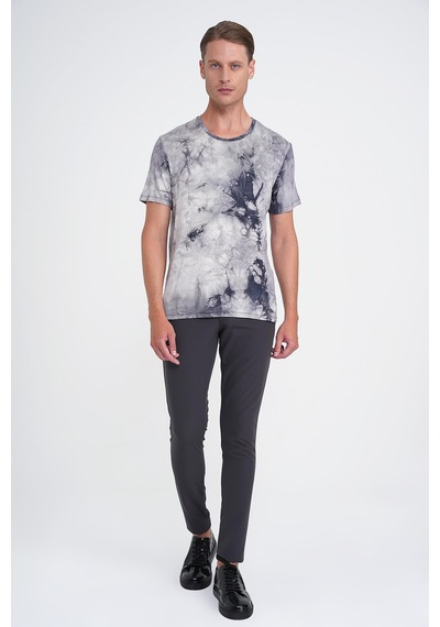 Efor Comfort Fit Bisiklet Yaka Batik Desen Kısa Kol Lacivert Tişört Ts 914 Lacivert