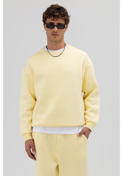 Vamos Basic Bisiklet Yaka Oversize Sweatshirt Sarı