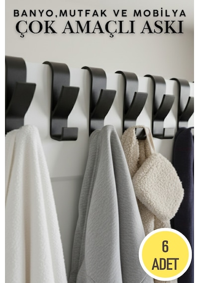 6 Adet Mutfak Banyo Dolap Askılığı Havlupan Askılığı Pratik Askı Plastik Siyah Tr Diğer