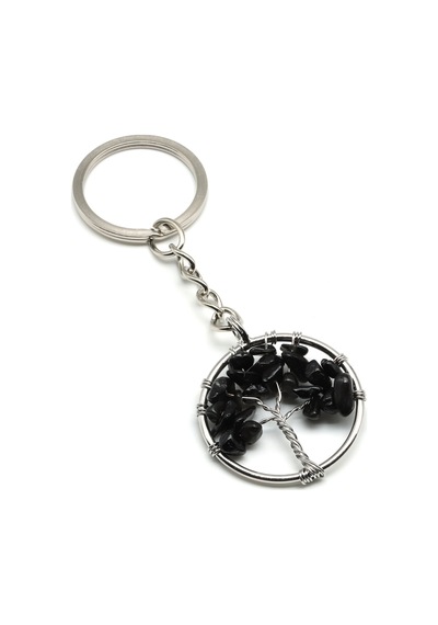 Obsidyen Doğal Taş Hayat Ağacı Anahtarlık - Anh-0184