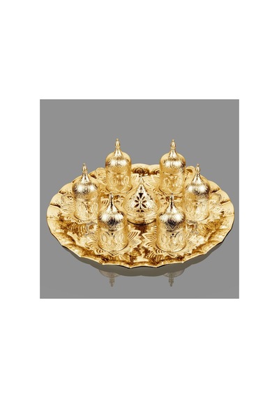 Türk Kahvesi Fincan Takımı 6 Kişilik Metal Gold Busem Model Altın