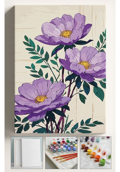 Sayılarla Boyama Seti Çerçeveli Hobi Seti Tuval Fırça Boya Kasnaklı Set 40x50 Cm Mor Şakayık