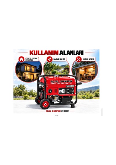 Algaride Royal Champion Wx-3800e 3,8 Kw Benzinli Jeneratör Uzaktan Kumandalı Marşlı Ve İpli 220 V Monofaze Tekerlekli