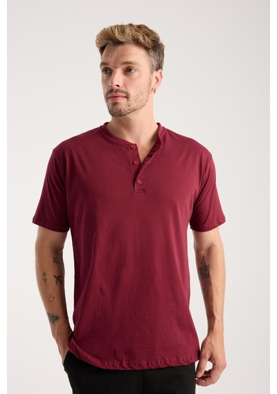 Akbeniz Erkek Bordo Düğmeli Yaka Kısa Kol Pijama Takımı