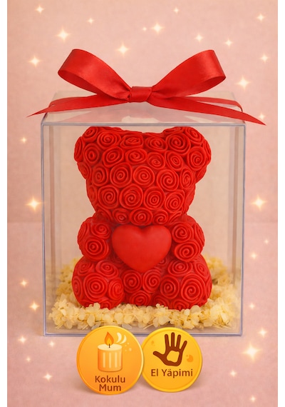 20'li Ayıcık Şeklinde Kokulu Mum Söz Nişan Baby Shower Hediyeliği Kırmızı