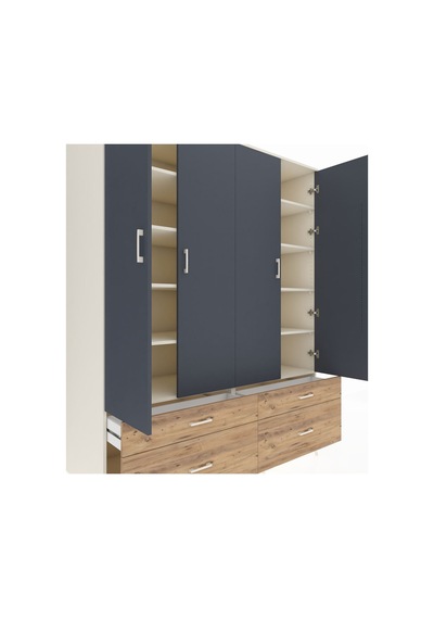 Kronos Gardrop 10 Raflı 4 Çekmeceli 4 Kapaklı 176x59x221 Aytaşı-antrasit/çam Antrasit/çam Kronos Gardrop 10 Raflı 4 Çekmeceli 4 Kapaklı 176x59x221 Aytaşı-antrasit/çam Antrasit/çam